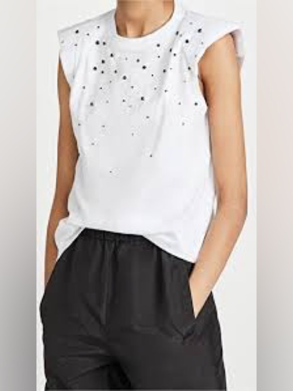 CINQ À SEPT White Crystal Embellished Muscle Tee Tank Top S